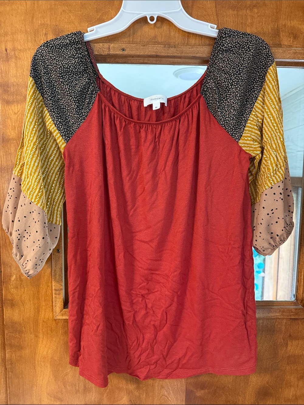 Boho Colorblock Red Peasant Top